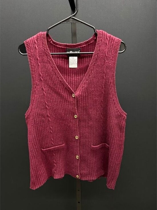 Sag Harbor Sweaters - Sag Harbor Maroon Ribbed Gold Button Sweater Vest